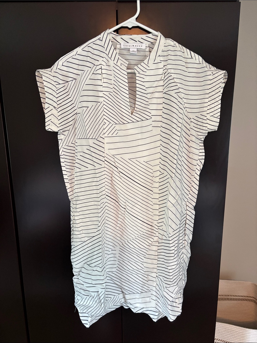 Striped Keyhole Mini Dress in White and Black - breastfeeding friendly!
